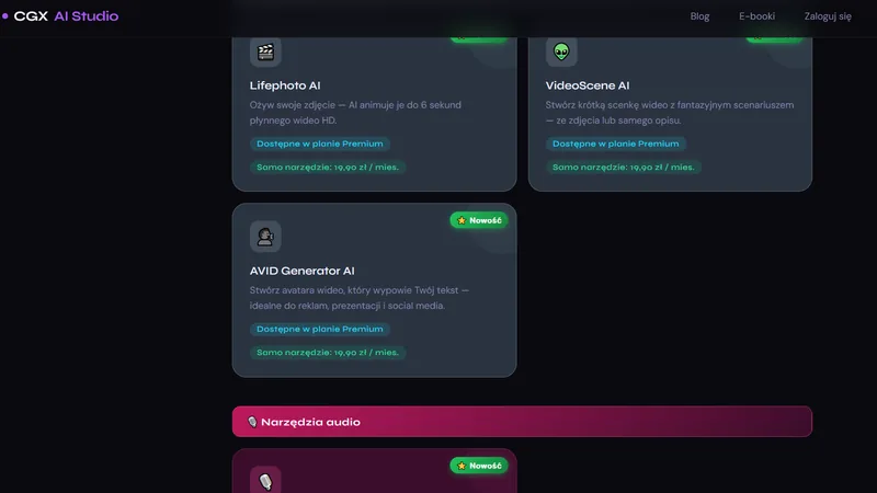 Panel narzędzi CGX AI Studio