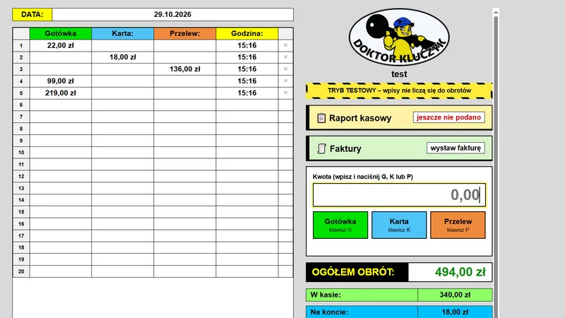 System obrotów – widok punktu testowego